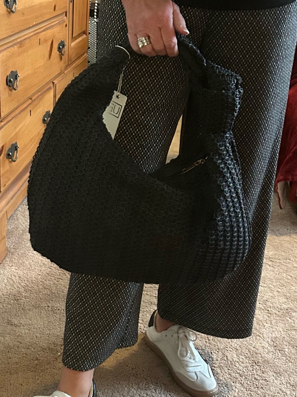 Urban Expressions Black Woven Knotted Hobo bag NWT Zipper Closure & Lined